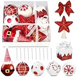 Weihnachtsdekoration Set, 18 x 8 cm PVC Plastik Christbaumkugeln, Splitterfreie Weihnachtsdekoration, Rote und weiße Klassische Christbaumkugeln, Dekorative Wandbehänge Festliche O