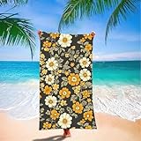 Blume Mikrofaser Strandtuch Groß 180x80cm Gelb Outdoor Saunahandtuch mit Aufbewahrungstasche, Strandtuch Badetuch Schnelltrocknend Sandfreie, Leichte Stranddecke für Strandausflüge und Schwimmen FV-W