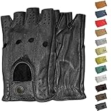 German Wear Driving Halbfinger Fingerlose Autofahrer-Handschuhe Lederhandschuhe, 9=L, Schw