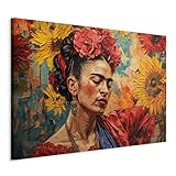 murando - Wandbilder XXL Leiwand Frida Kahlo 120x80 cm 1 tlg - Wand Deko Leinwand Bilder Groß Wanddeko Wohnzimmer Schlafzimmer Kunstdrucke - Sonnenblumen Blumen Natur Zweige h-H-10050-b