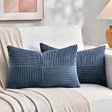 FDTERN 2er Set Denim Blau Kordsamt Kissenbezug 30x50CM Weich Moderne Dekorative Kissenbezüge Kissenhülle Dekokissenbezug Sofakissen Dekokissen Boho Deko für Sofa Schlafzimmer Wohnzimmer Balk