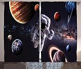 ABAKUHAUS Nebel Rustikaler Gardine, Planets Galaxies, Schlafzimmer Kräuselband Vorhang mit Schlaufen und Haken, 280 x 225 cm, Weiß und Schw