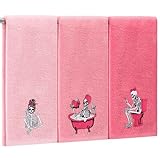 Breling 3 x rosa Skelett-Handtücher, 34 x 73 cm, rosa Skelett-Handtücher für Badezimmer, 100 % Baumwolle, weich bestickt, Heimdekoration für Gothic, Badezimmer, Küche, Halloween, Geburtstagsgeschenk