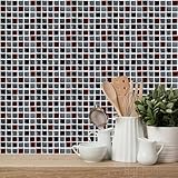 Küchenfliesen Selbstklebend Graues Rotes Mosaik Mosaikfliesen PVC Fliesensticker Wasserfest Klebefliesen Küche Klebefliesen Bad Fliesenfolie Wanddekoration Fliesenaufkleber 15x15cm/10 Stück