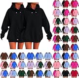HUIFUAO Kapuzenpullover für Damen, Übergröße, Teenager, Mädchen, Sweatshirts, trendiger Herbstpullover, einfarbig, langärmelig, Oberteil mit Taschen, 2er-Pack, Schwarz + Blau, XXXX-Larg