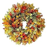 Bullpiano Herbstkranz, 35 cm, Herbstkranz mit Eukalyptusblättern, Herbst-Eukalyptus-Kranz, Herbsternte-Kranz, Erntedank-Kranz für Haustür, Wand, Fenster, Hochzeits-Party-Dekoration (35 cm)